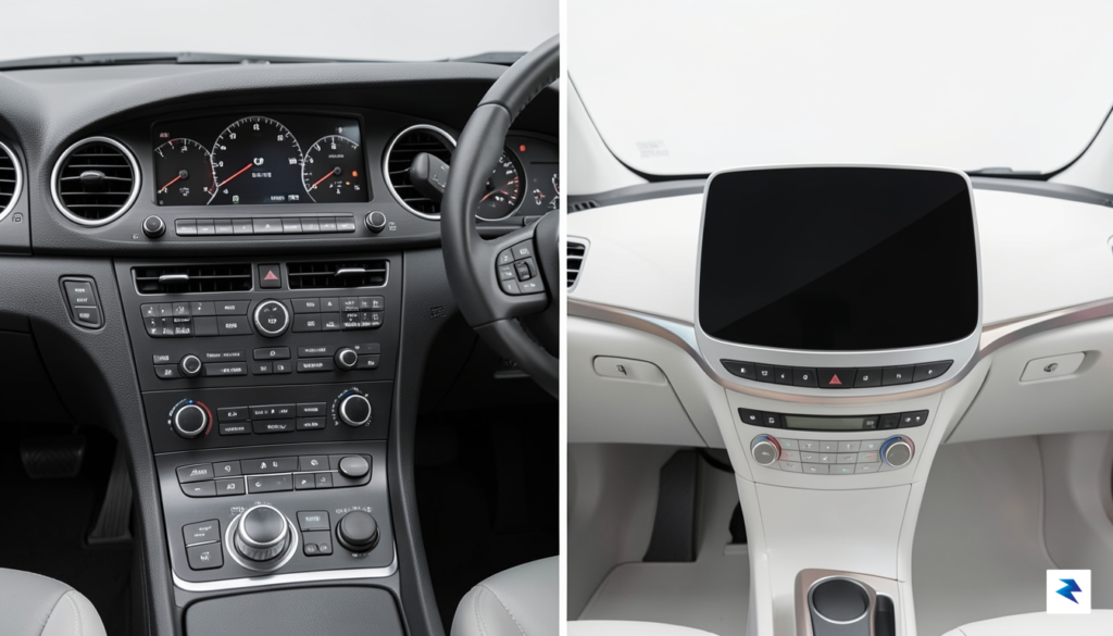 A sleek, split-screen concept showing a traditional, button-heavy German luxury&hellip;