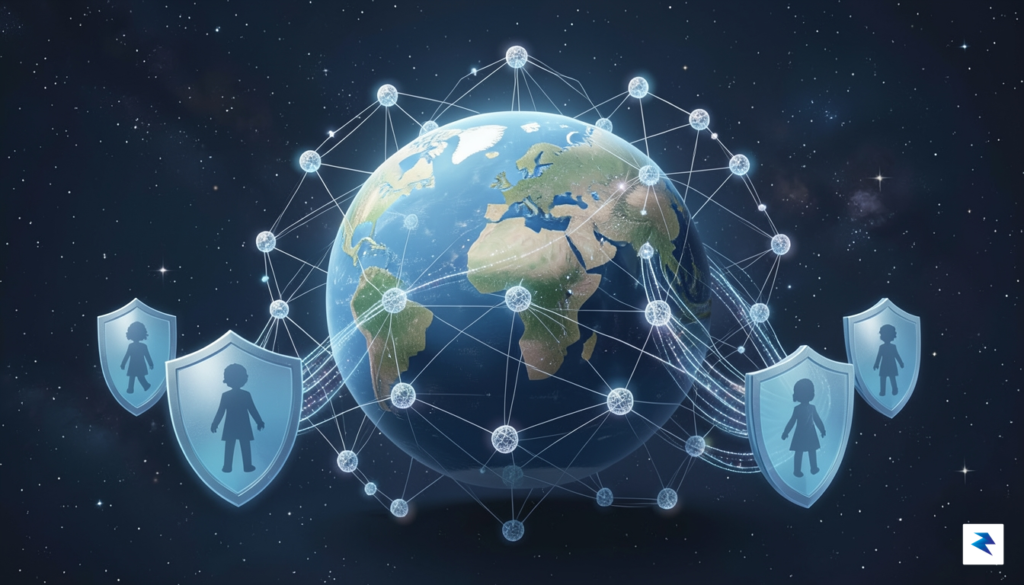 A conceptual digital illustration showing a globe surrounded by interconnected&hellip;