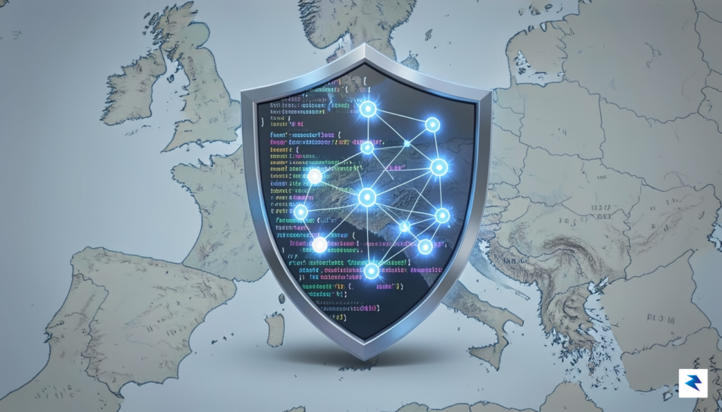 A conceptual digital illustration showing a clean, transparent open-source code…
