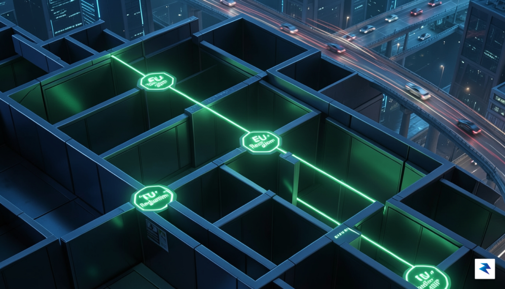A conceptual representation of a digital maze where one path…