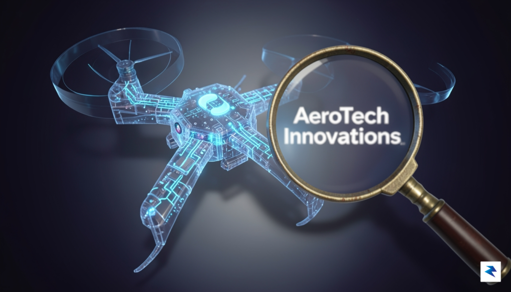 A conceptual digital illustration showing a translucent drone with its…