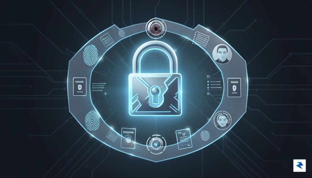 A digital security concept illustration showing a glowing digital lock…