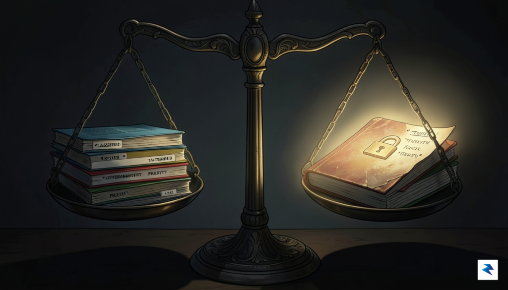 A conceptual illustration depicting a balance scale, with a stack…