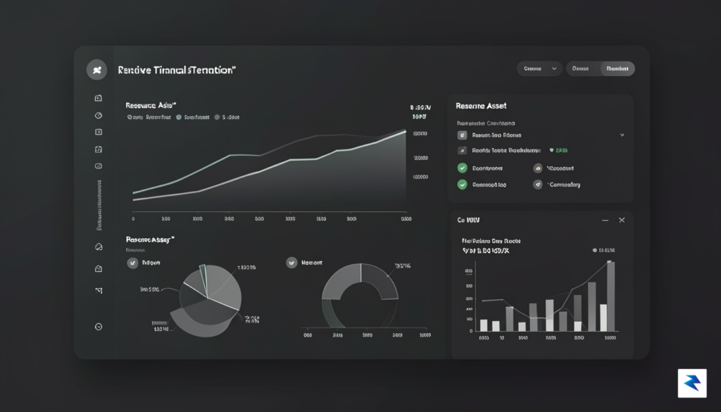 A modern, minimalist digital dashboard displaying real-time financial transparency charts,…