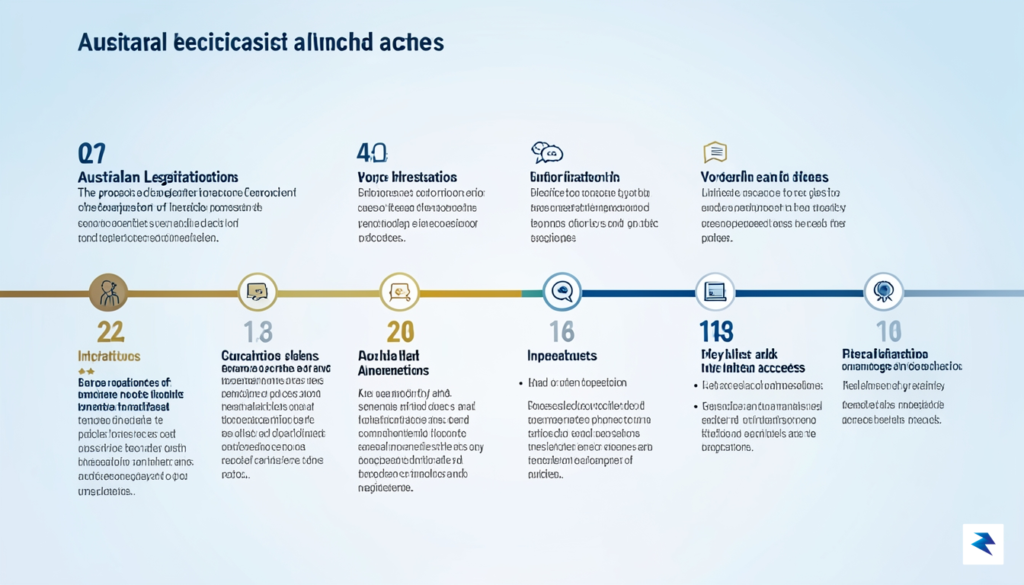 A modern digital infographic showing a timeline of Australian legislative…
