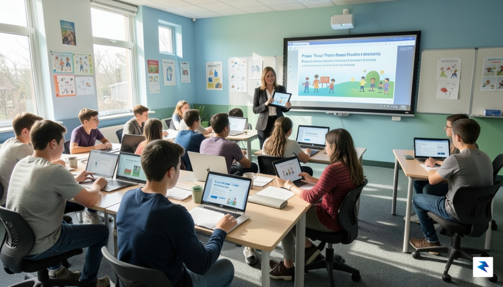 A diverse group of children and teenagers actively engaged in…