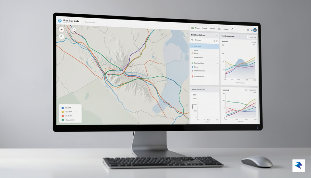 A sleek, modern dashboard visualization displaying a digital map of&hellip;
