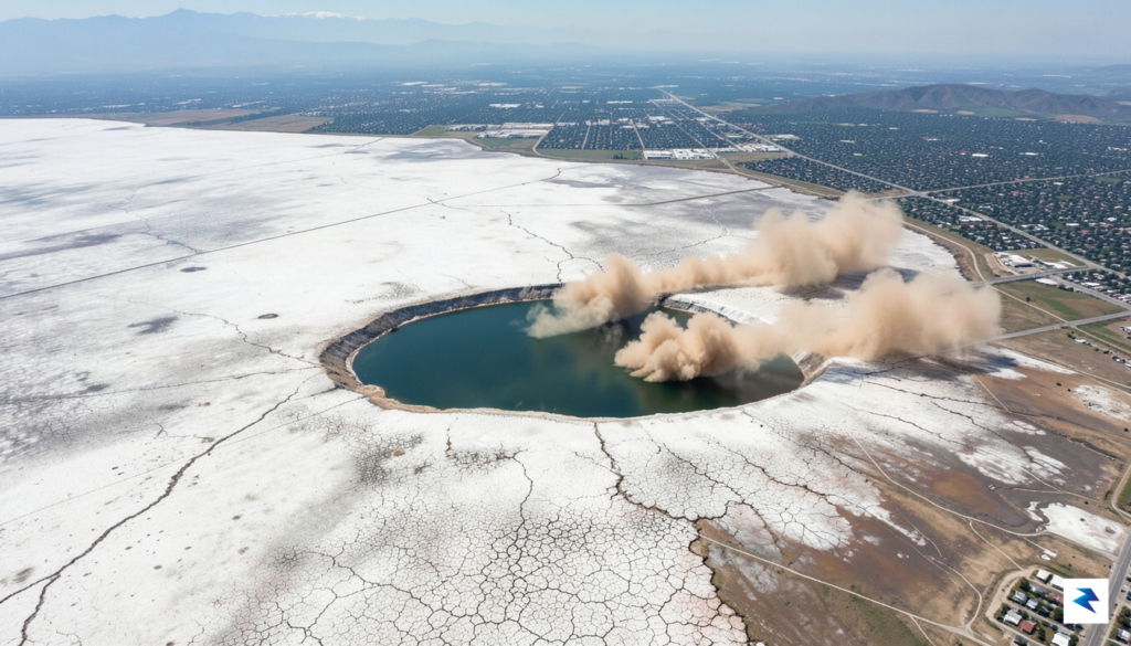 A satellite view showing the Great Salt Lake with significantly&hellip;