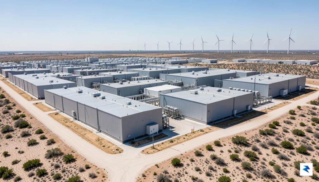 A wide-angle aerial shot of a sprawling, metallic data center&hellip;