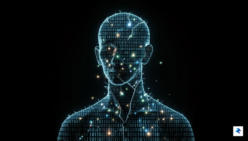 A conceptual digital art piece showing a fractured human silhouette&hellip;