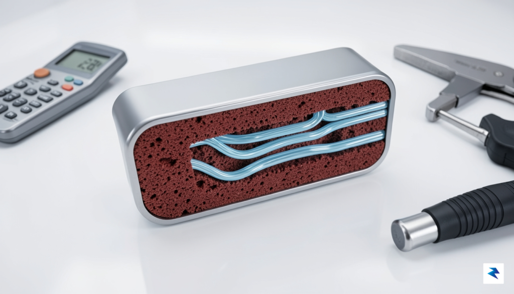 A detailed close-up cross-section diagram of a prismatic LFP battery…