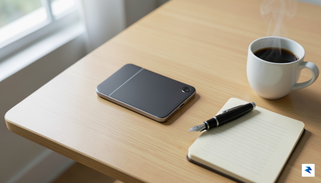 A minimalist, high-angle shot of a Light Flip phone resting&hellip;