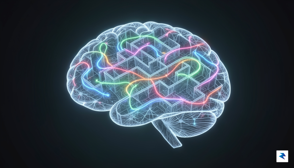 A conceptual illustration showing a digital brain mapping out a&hellip;