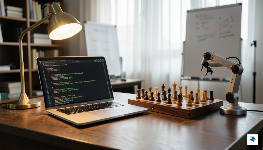 A developer's desk with a laptop displaying code for an&hellip;