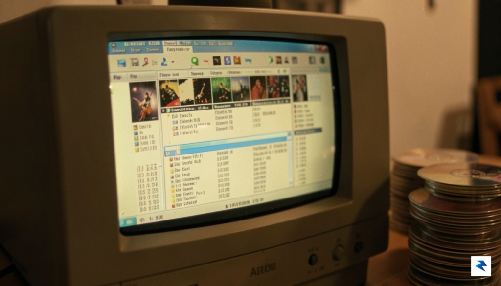A nostalgic close-up shot of an old computer monitor displaying…