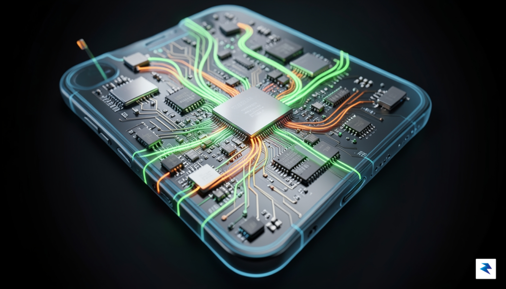 A close-up, high-tech rendering of a digital circuit board overlaying…