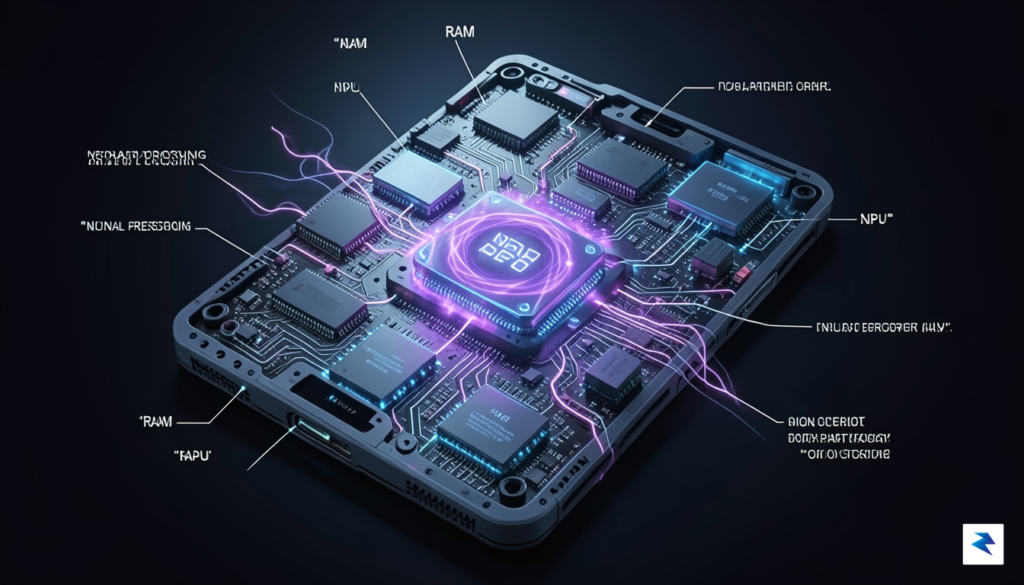 A high-tech internal schematic of a smartphone motherboard highlighting the…