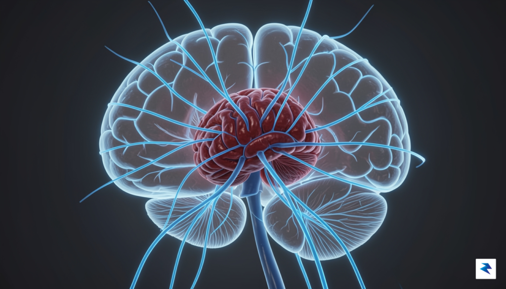 A detailed 3D medical illustration of the thalamus in the…