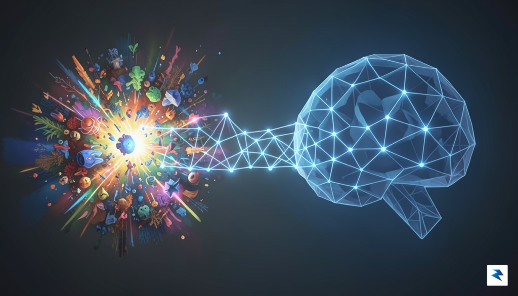 A conceptual digital illustration showing a glowing neural network bridge…