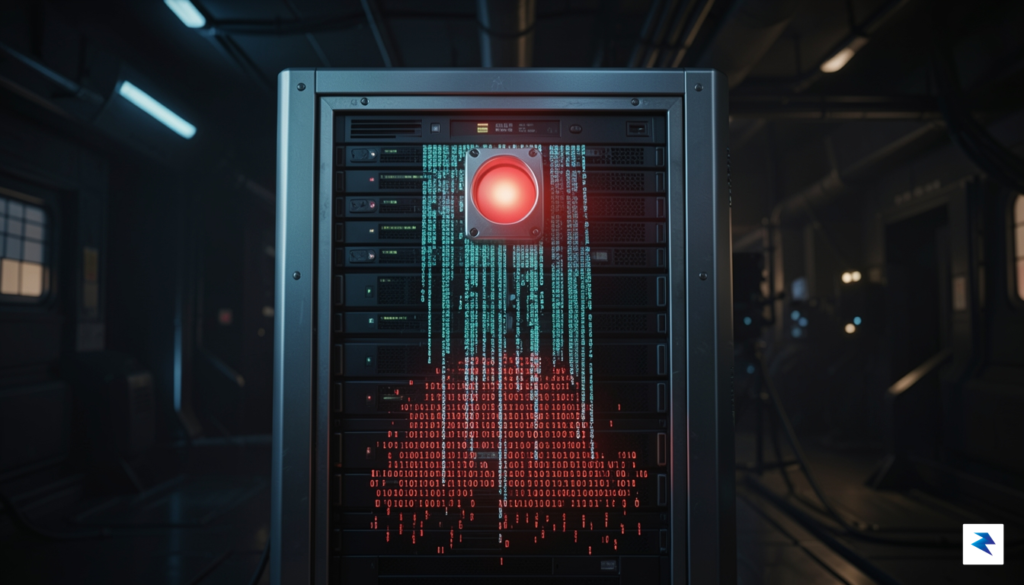 A dark, cinematic representation of a glowing digital kill switch…