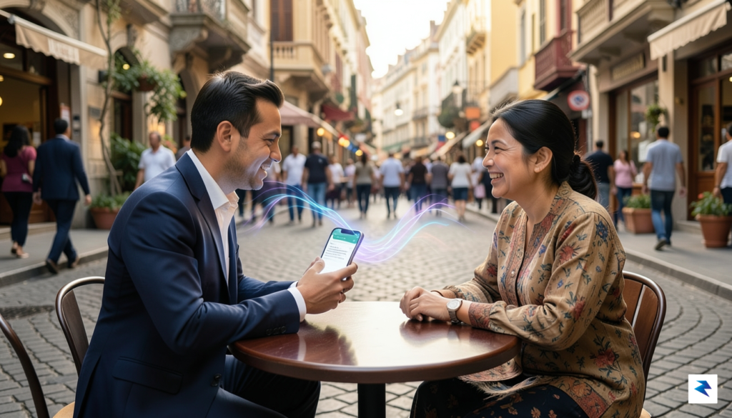 A modern business professional sitting at a caf&eacute; table in&hellip;