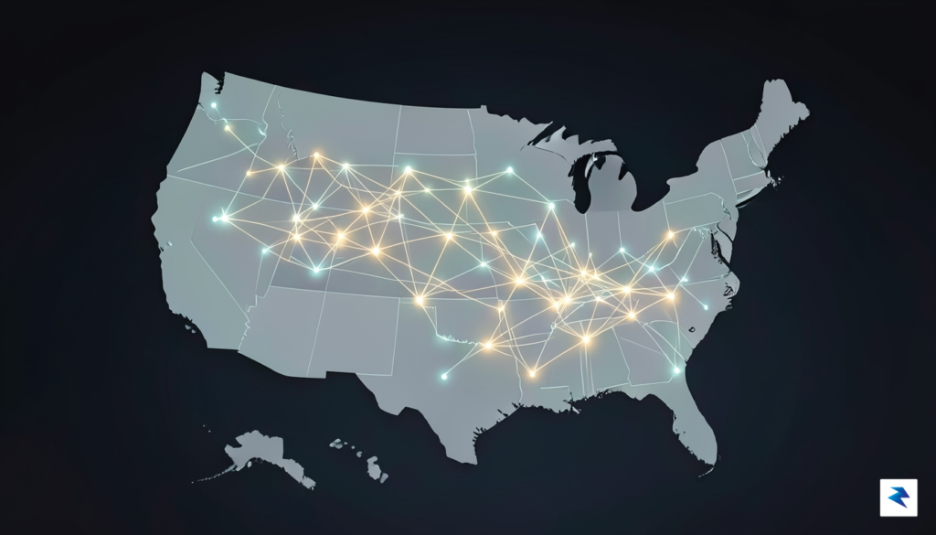 A conceptual digital illustration showing a glowing neural network connected…