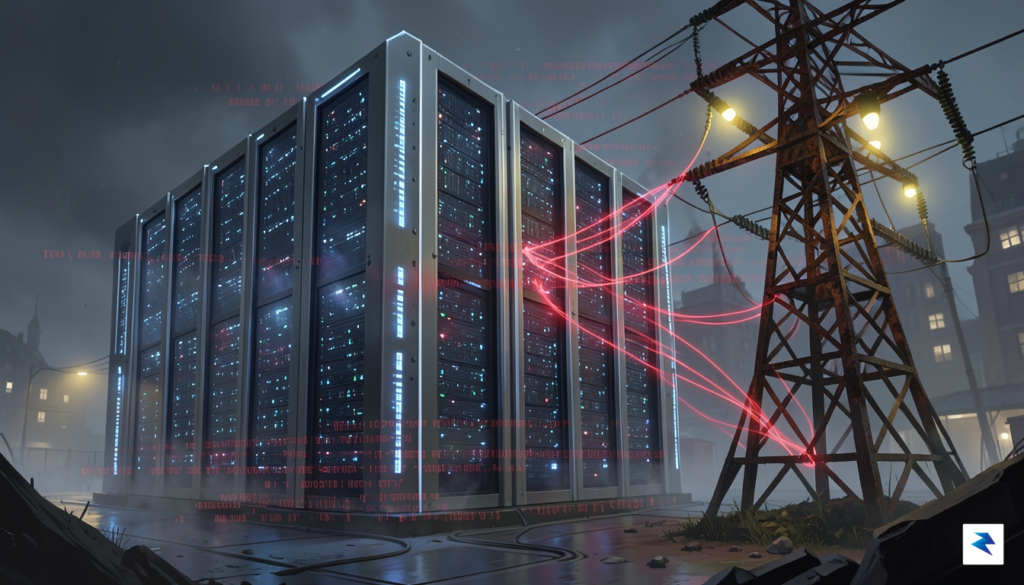 A digital illustration showing a glowing, high-tech data center connected&hellip;