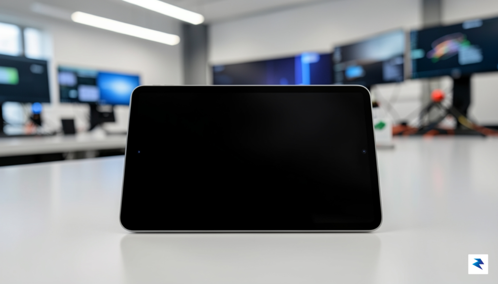 A close-up, high-definition macro shot of an iPad Mini display…