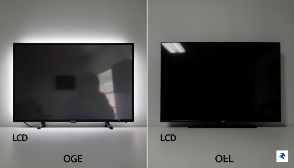 A side-by-side comparison illustrating the difference between LCD and OLED…
