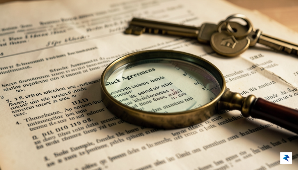 A close-up shot of a complex legal document with a…