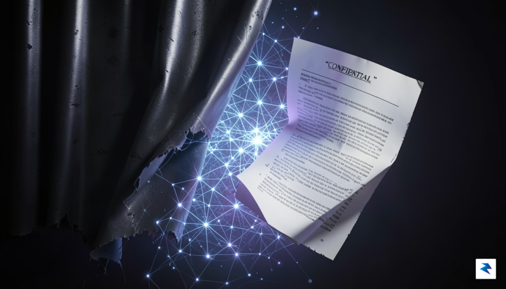 A conceptual digital illustration showing a complex, glowing neural network…