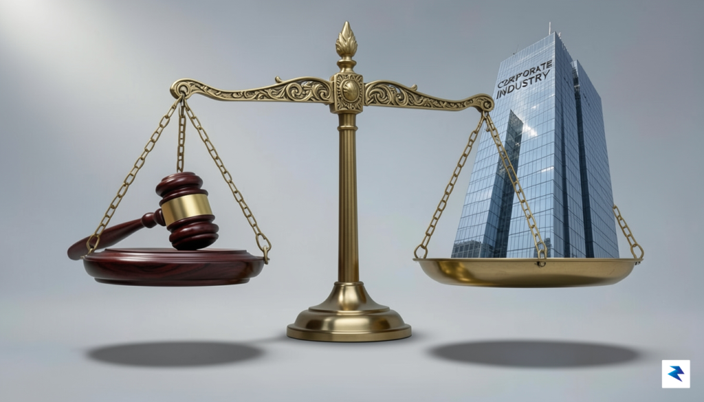 A conceptual image showing a legal scale balancing a gavel…