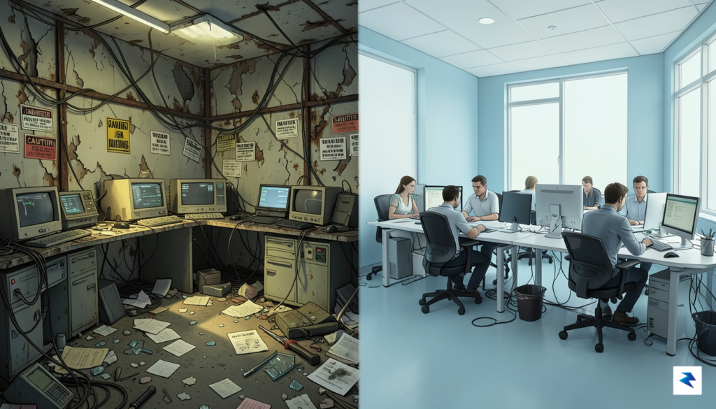 A wide-angle digital illustration showing a stark contrast between a&hellip;