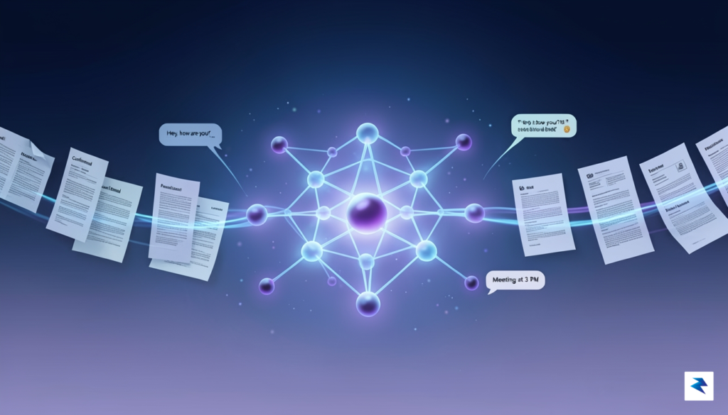 A conceptual illustration showing a digital stream of private documents&hellip;