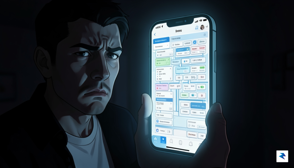 A digital illustration showing a stressed user navigating a complex,&hellip;