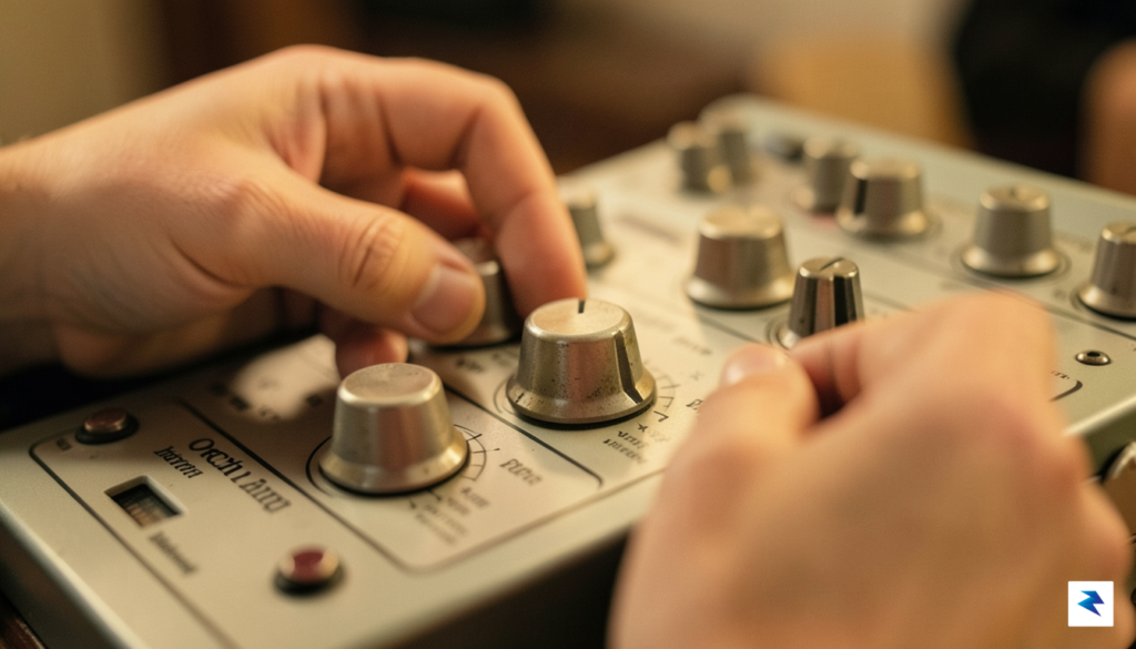A close-up of the Orchid synth's physical interface, highlighting its…