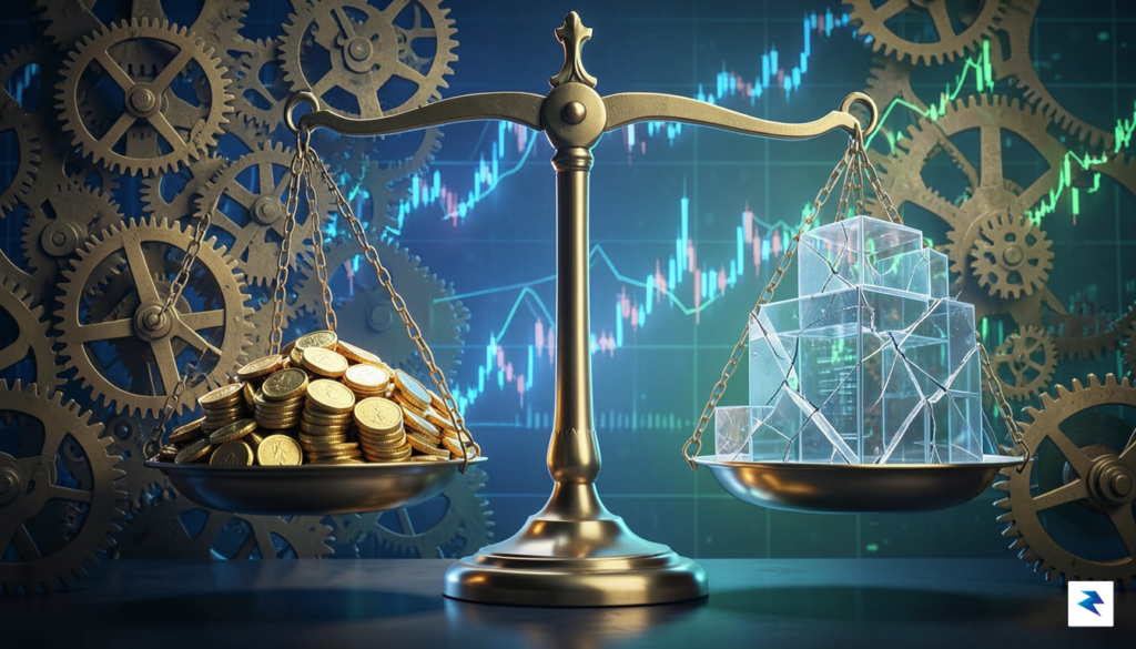 A conceptual digital illustration showing a series of complex financial…