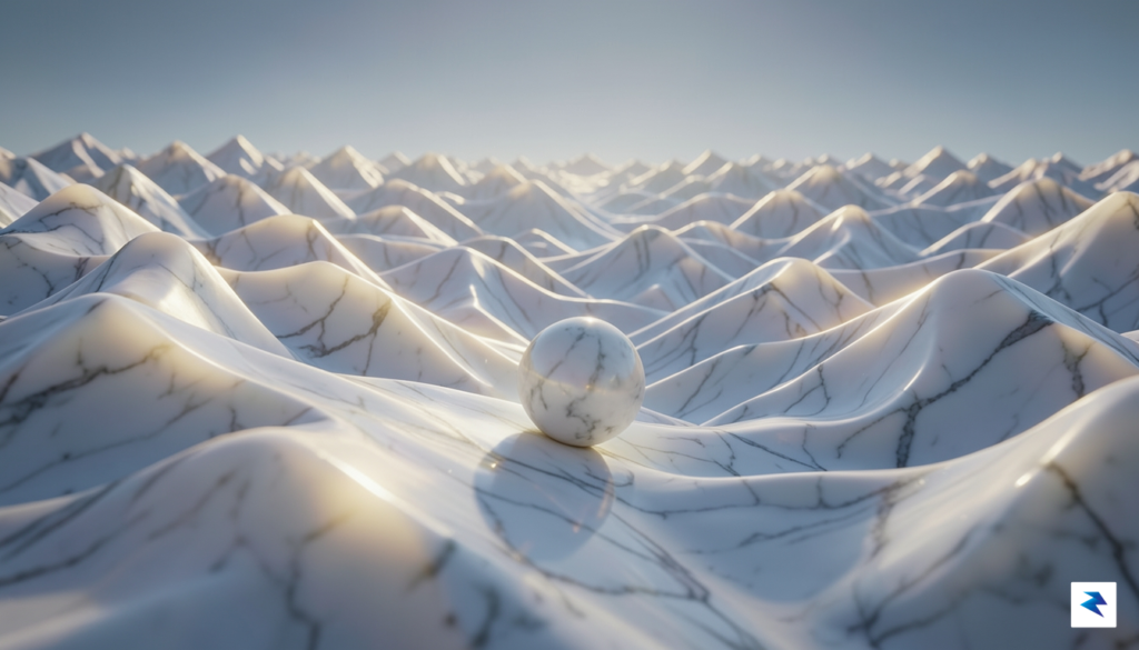 A conceptual digital visualization of a marble rolling down a…