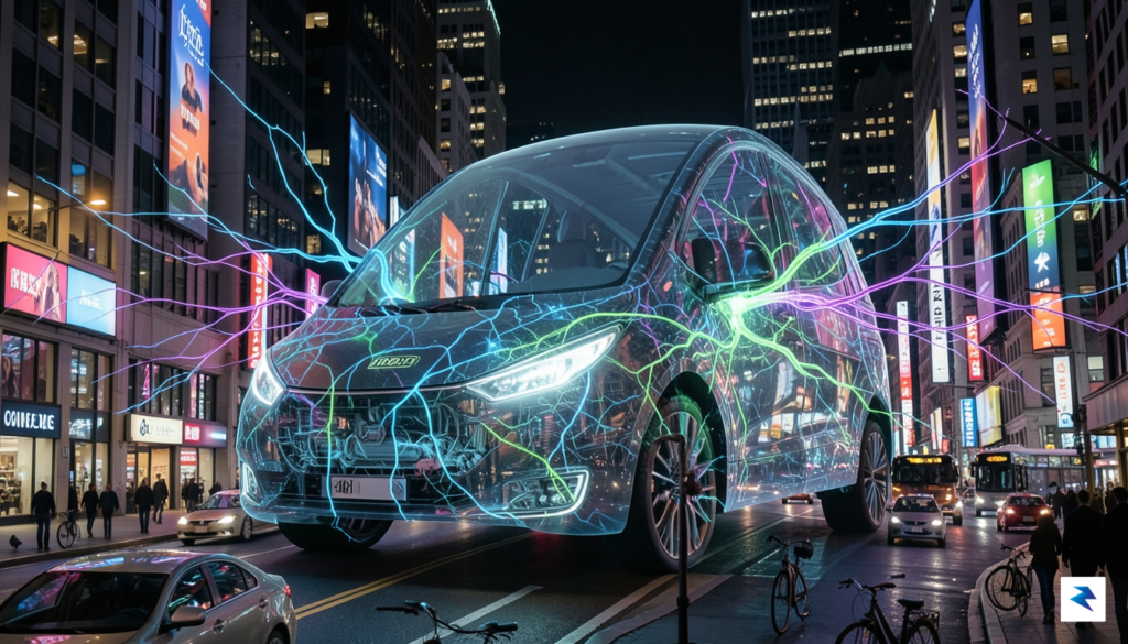 A digital illustration showing a translucent autonomous vehicle silhouette with&hellip;