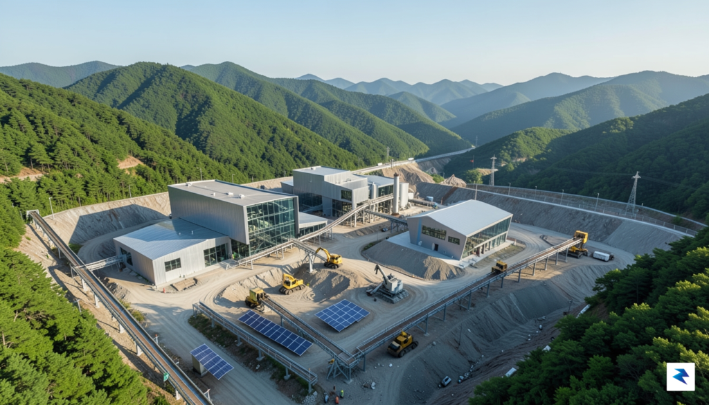 An aerial wide-angle shot of a modern, sustainable mining facility&hellip;