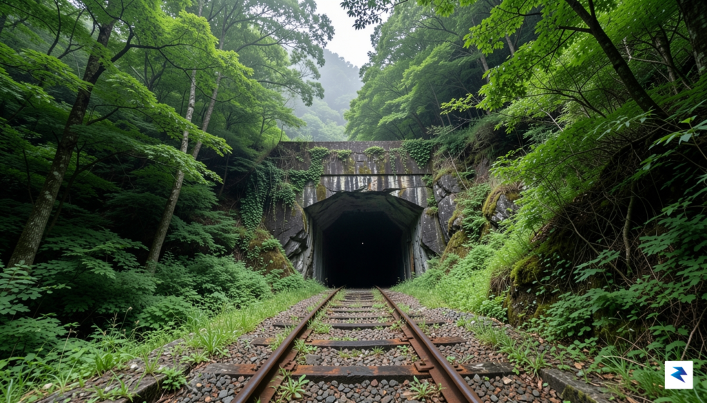 A wide-angle, atmospheric shot of the abandoned, weathered entrance to&hellip;