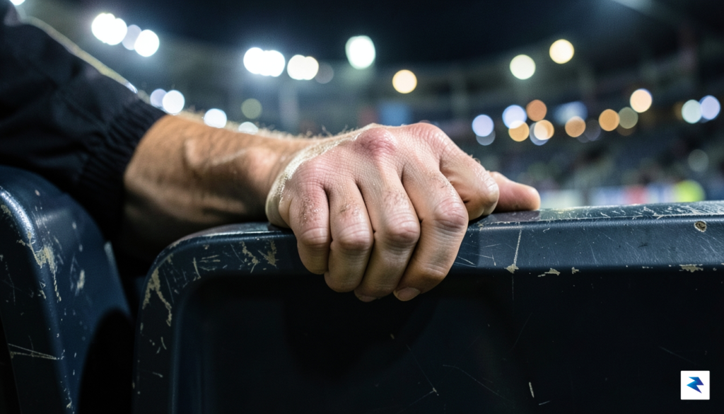 A close-up, high-contrast photograph of a person’s hand gripping a…