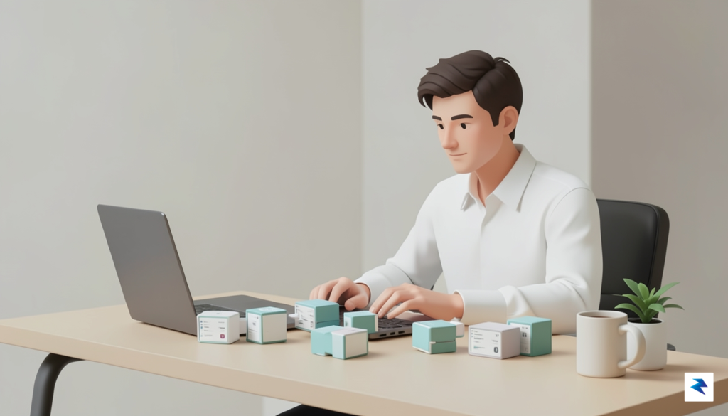 A conceptual illustration of a minimalist desk setup where a&hellip;
