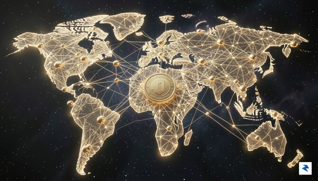 A conceptual digital art piece showing a glowing, interconnected global&hellip;