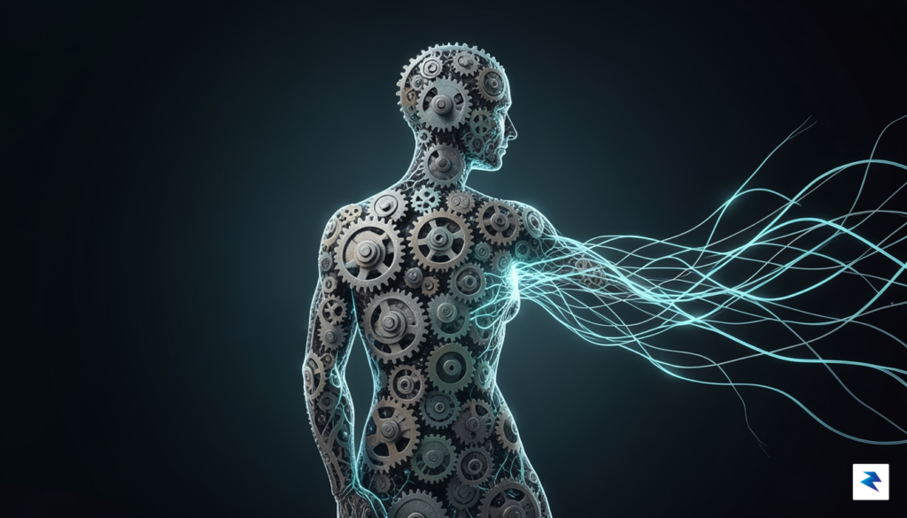 A conceptual digital art piece showing a human silhouette composed&hellip;