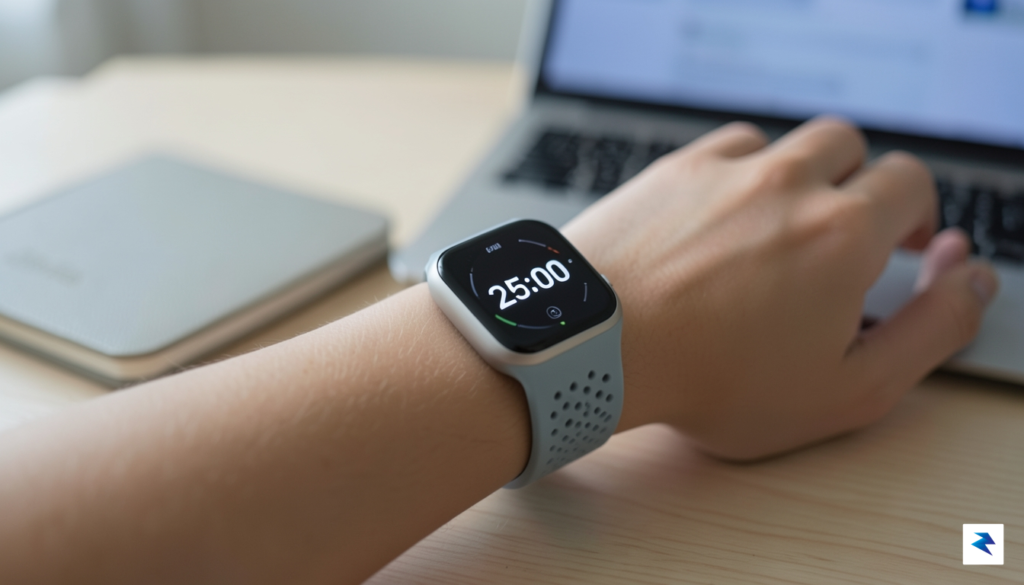 A close-up of a student's wrist wearing a smartwatch displaying…