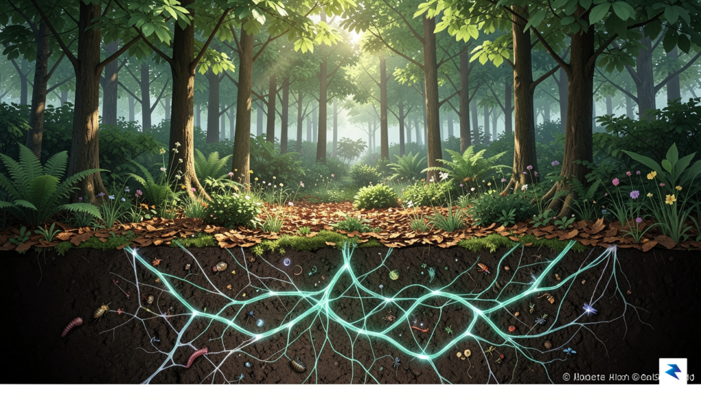 A cross-section diagram showing a lush forest above ground with&hellip;