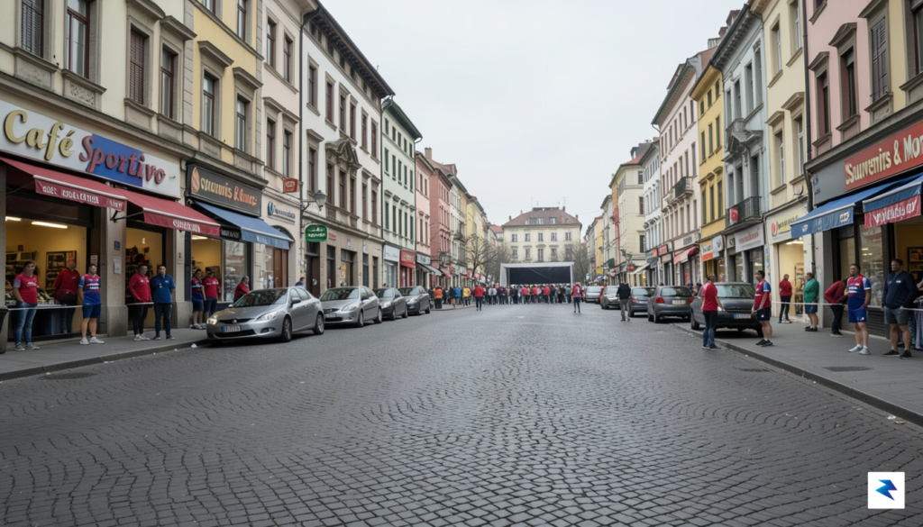 A wide-angle street level view of a quiet, semi-empty city&hellip;