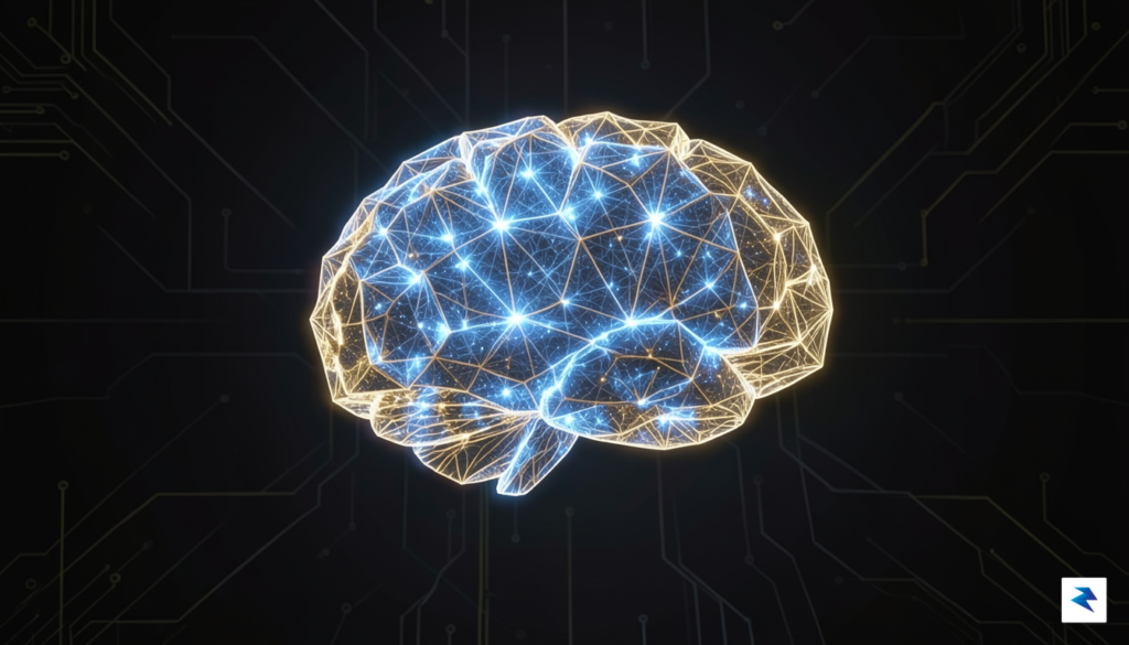 A conceptual digital art piece showing a crystalline neural network&hellip;