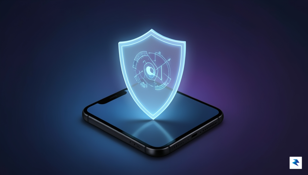 A digital illustration showing a glowing, translucent shield overlaying a&hellip;